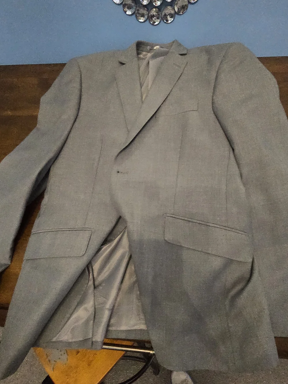 Geoffrey Beene Gray Three-Piece Suit with Navy Suspenders